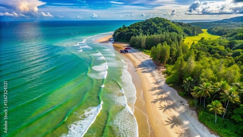 Aerial View Pantai Cahaya Bulan Beach, Kota Bharu, Kelantan, Malaysia: Pristine Sands and Turquoise Waters
