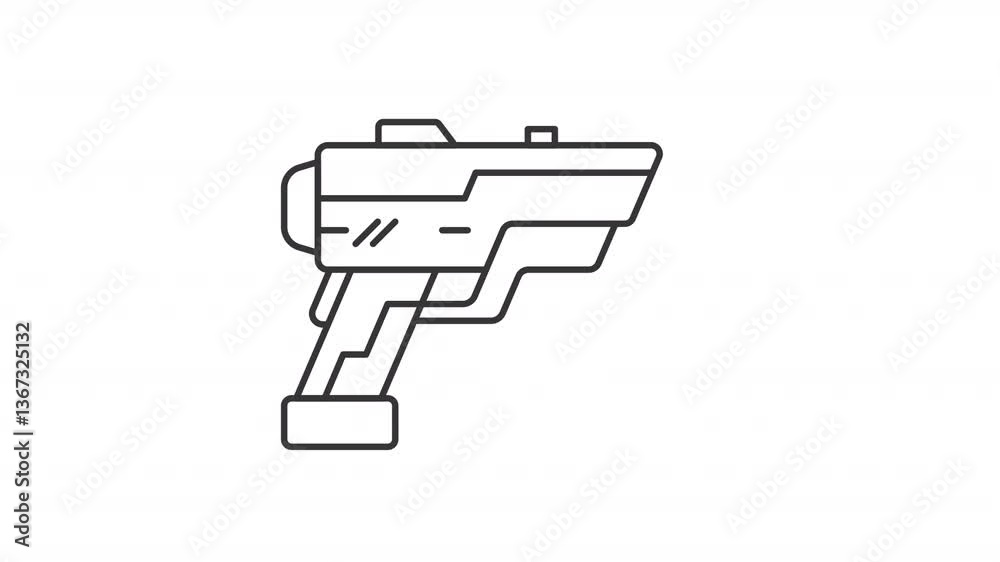 Laser weapon line animation. Futuristic handgun animated icon. Shooting weaponry. Military, army. Black illustration on white background. HD video with alpha channel. Motion graphic Laser weapon line animation. Futuristic handgun animated icon. Shooting weaponry. Military, army. Black illustration on white background. HD video with alpha channel. Motion graphic