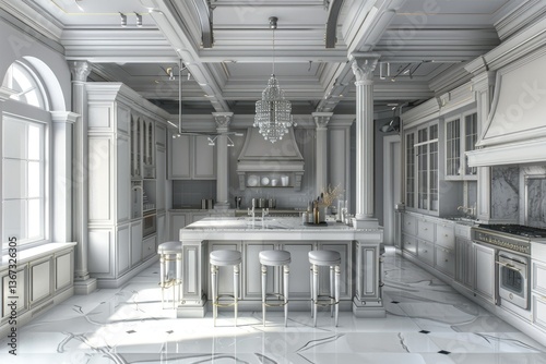 Premium Quality Picture of Gray and White Kitchen, Countertops and Column