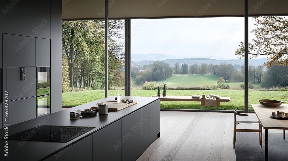 Fototapeta premium Sleek and modern induction stove with a minimalist black glass surface and digital touch controls for a high tech and efficient cooking experience in the kitchen