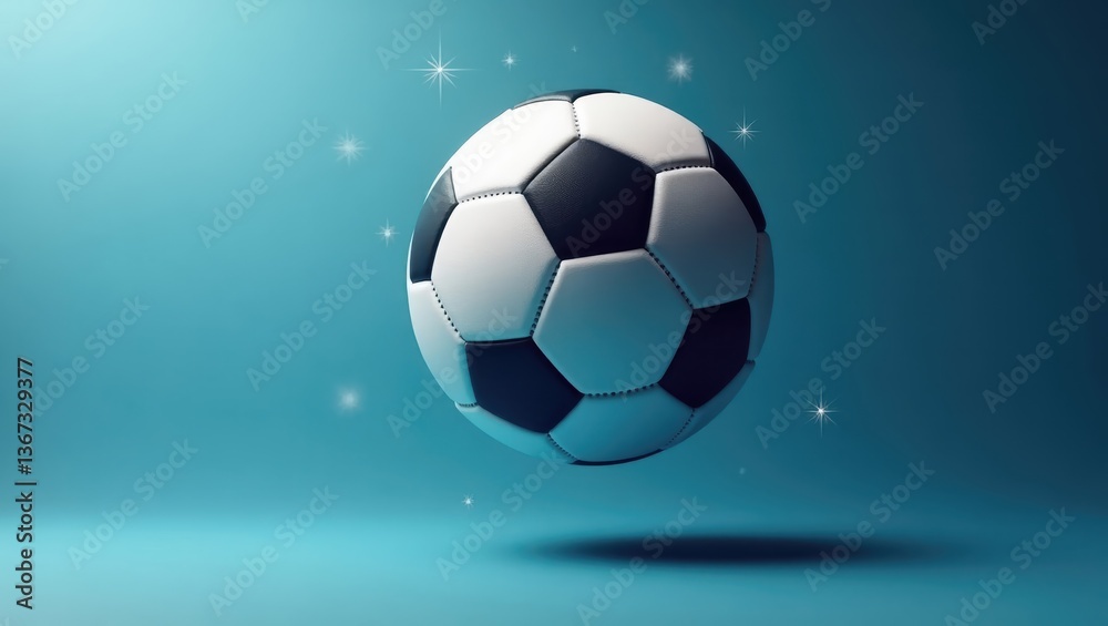 Obraz premium Floating Soccer Ball Classic Design Teal Background Sports Theme Championship