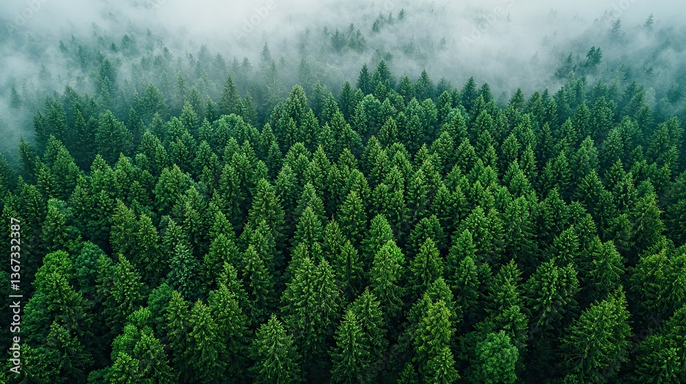 Aerial View of a Misty Green Forest Aerial View of a Misty Green Forest