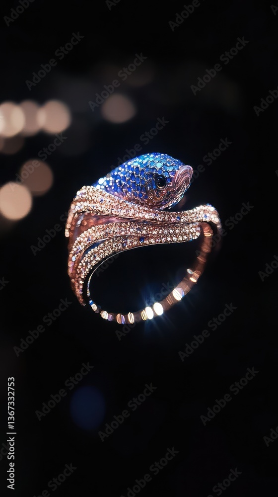 Fototapeta premium Opulent fish ring, Dazzling aquatic elegance on a dark background