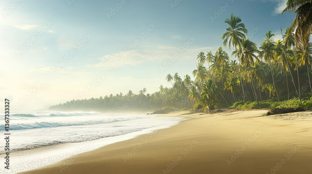 Fototapeta premium serene beach with palm trees and gentle waves