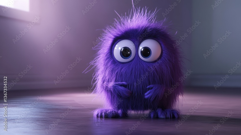 Fototapeta premium Fluffy violet or purple 3d cute monster