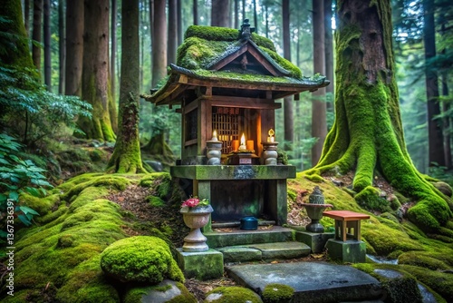 Ancient Animist Shrine: Spiritual Ceremony in Sacred Grove