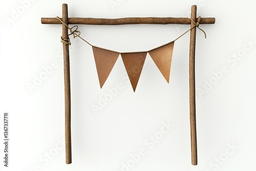 Hanging Pennant Flag on a Wooden Dell Stick, Front View 3D Rendered Illustration