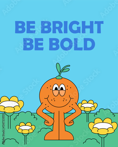 Cartoon retro poster illustration with orange character and massage word