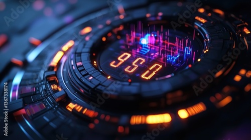 Wallpaper Mural Futuristic digital display with glowing numbers and vibrant circuitry in a tech-inspired environment Torontodigital.ca