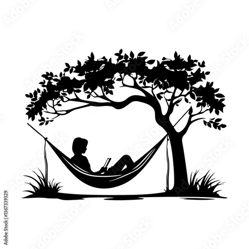 Silhouette of Person Reading in Hammock