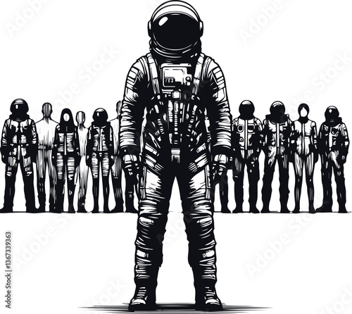 Silhouette of Astronaut Vector Illustration On Isolated Solid White Background