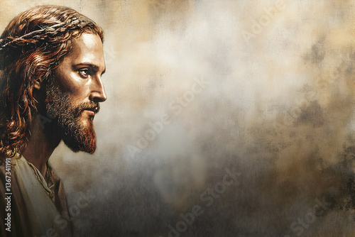 Photo Realistic Portrait of a Man with a Beard and Brown Hair Religious Side View