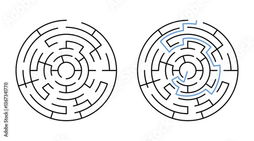 Circle Labyrinth Maze Game for Children Worksheet with Solution