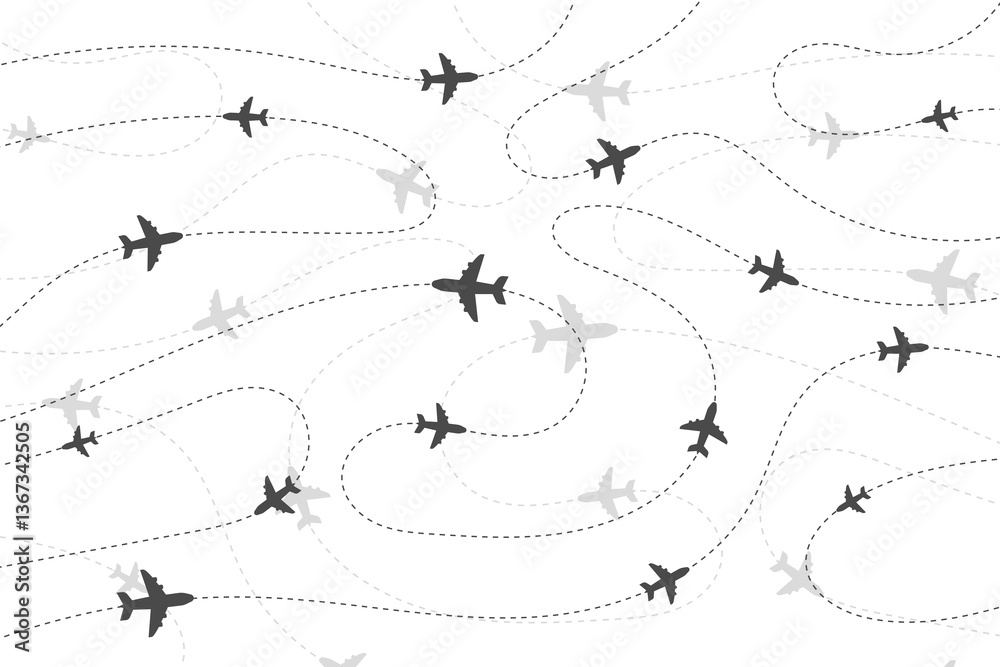 Airline Routes with Planes Pattern Vector for Exploring the World Travel Concept Airline Routes with Planes Pattern Vector for Exploring the World Travel Concept