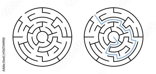 Circle Labyrinth Maze Game for Children Worksheet with Solution