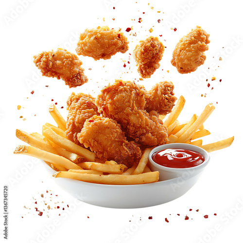Crispy Chicken Tenders Platter with Fries Isolated on Transparent Background