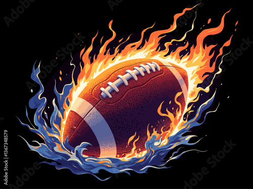  American football, made of fire and water, surrounded by lightning bolts against a black backgroun