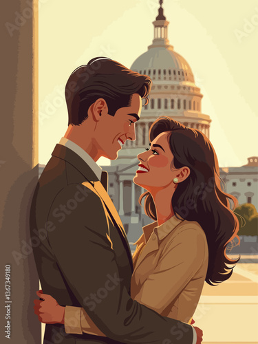 In 1972, a couple hugging in front of the Washington Capitol