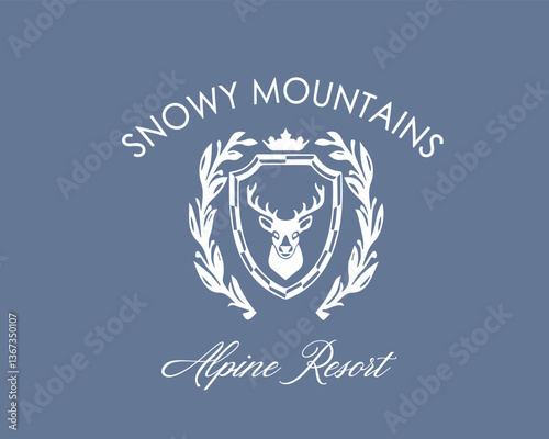 Deer hear crest horns antler Ski club alpine mountain adventure winter cosy sports Varsity College Trending Graphic Tee t-shirt logo slogan artwork typography tote badge emblem crest explore camping 