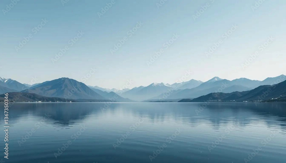 Naklejka premium Tranquil Lake and Mountain Vista