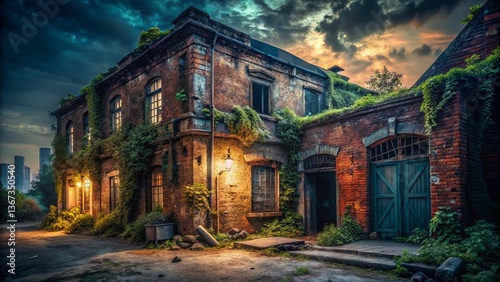 Atmospheric Low Light Photo of an Old Abandoned Building at Night