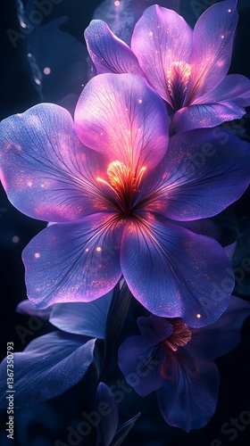 Mystical Purple Flowers Phone Wallpaper  Soft Glow on Dark Background | Enchanting Mobile Theme

