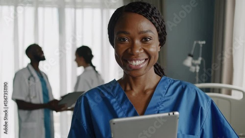 The Nurse with Tablet Smiling