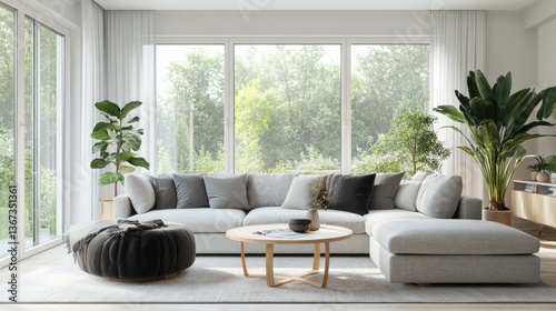 Modern Living Room Bright  Airy Space with Cozy Elegance isolated on white background