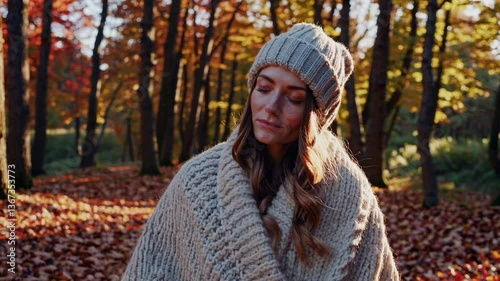 The Woman in Autumn Forest