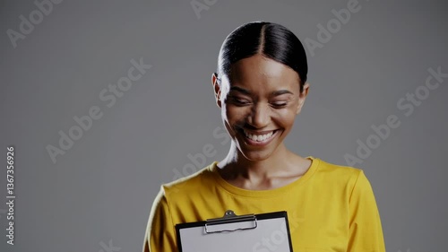 The Smiling Woman with Clipboard