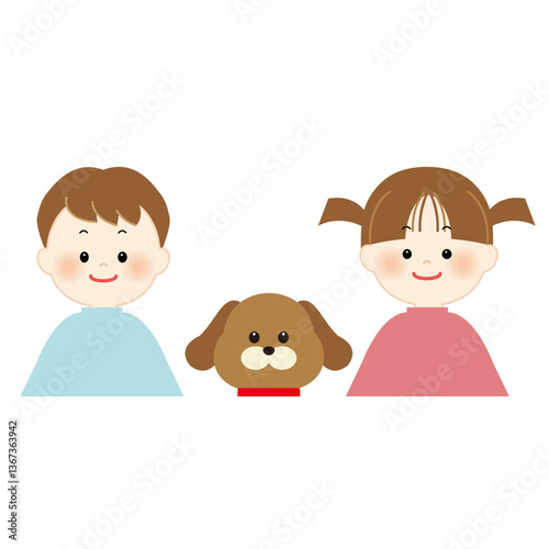 犬と子供のイラスト　上半身
