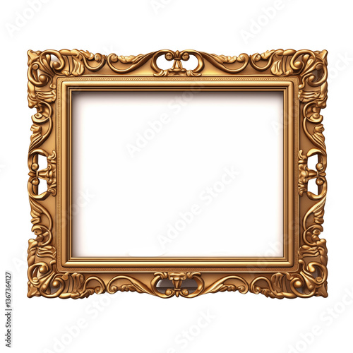 Golden Ornate Frame | Isolated Vintage Picture Border on White Background