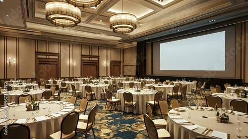 Elegant Ballroom Setup for Corporate Events and Celebratory Gatherings, Ready for Guests
