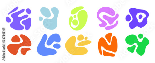 Set of irregular round blot form graphic element. Organic abstract fluid shapes isolated on white background. stock illustration