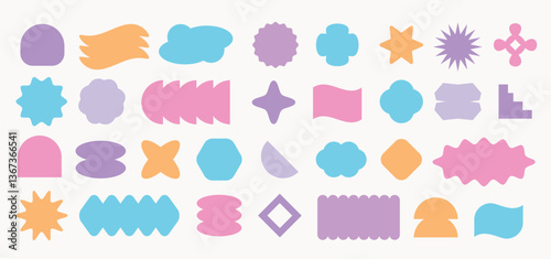 Cool Abstract Geometric Shapes. Trendy Y2K Retro Badges Vector Design. Sticker Label Elements. Minimal Frame Patch.
