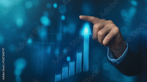 Finger pointing to rising stock arrow – business growth and success concept photo