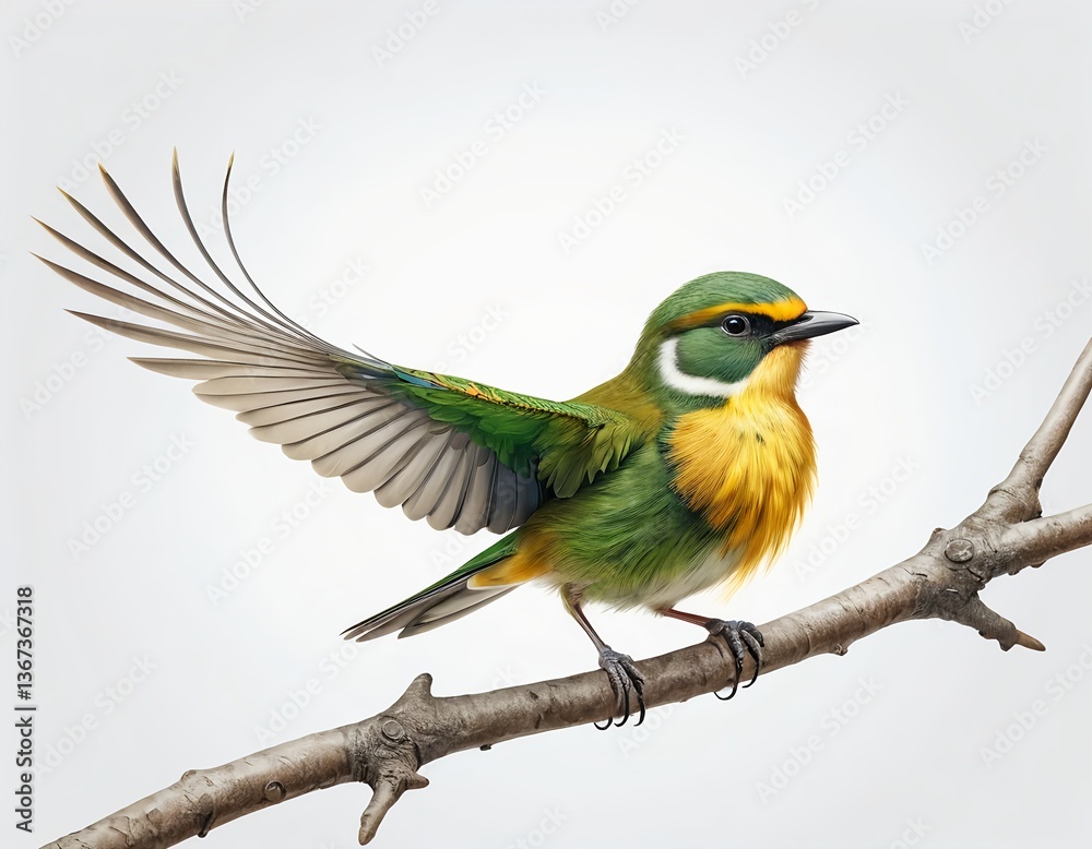 Fototapeta premium Green and Gold Bird on Branch