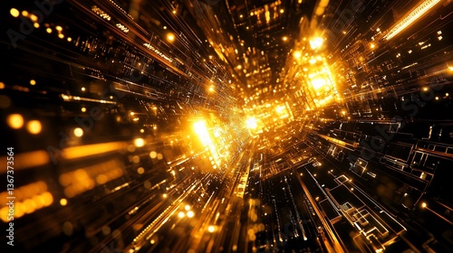 Golden digital data stream tunnel