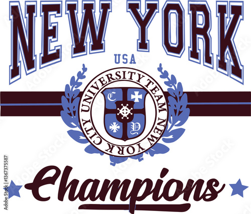 New York NYC Champions wreaf varsity script retro vintage sport USA Trending American Graphic Tee t-shirt logo slogan graphic artwork typography tote badge emblem crest league teams sports