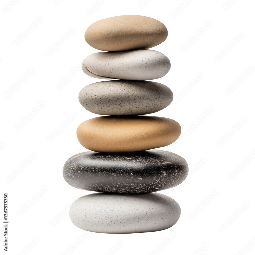 Stacked Zen Stones | Isolated Smooth Pebble Tower on White Background Stacked Zen Stones | Isolated Smooth Pebble Tower on White Background