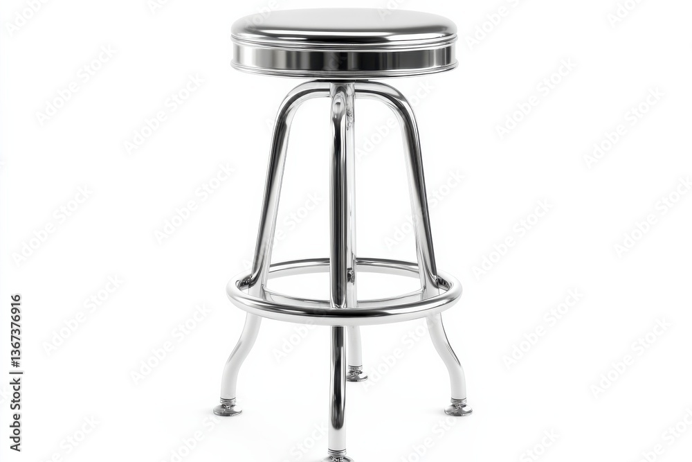 A sleek metallic bar stool shines under the warm light in a cozy café setting isolated on transparent background A sleek metallic bar stool shines under the warm light in a cozy café setting isolated on transparent background