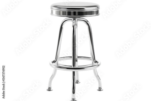A sleek metallic bar stool shines under the warm light in a cozy café setting isolated on transparent background