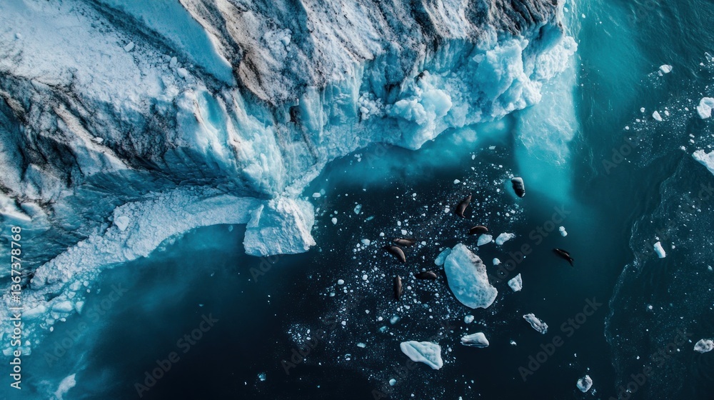 Fototapeta premium Majestic glaciers meet frigid ocean waters in a stunning aerial landscape view