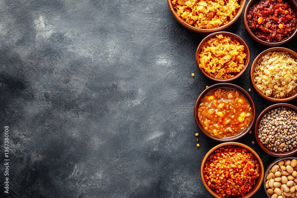 A mix of beans in wooden bowls set against a rustic backdrop, with loose legumes scattered around