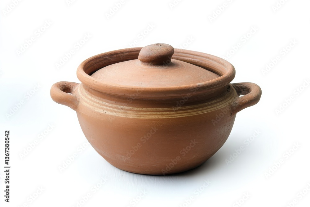 Handcrafted clay pot with a lid showcasing traditional pottery art and craftsmanship isolated on transparent background Handcrafted clay pot with a lid showcasing traditional pottery art and craftsmanship isolated on transparent background