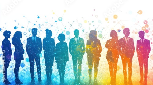Obraz na płótnie Diverse business team standing together, colorful watercolor effect. w salonie