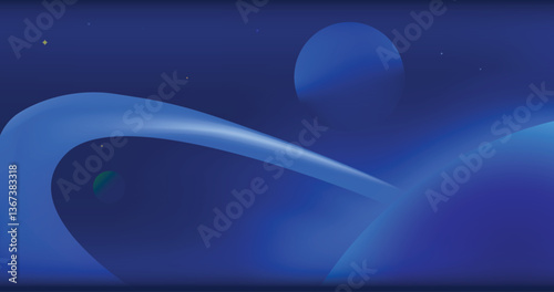 Abstract Space Illustration Featuring Planets and Cosmic Shapes in Blue Tones