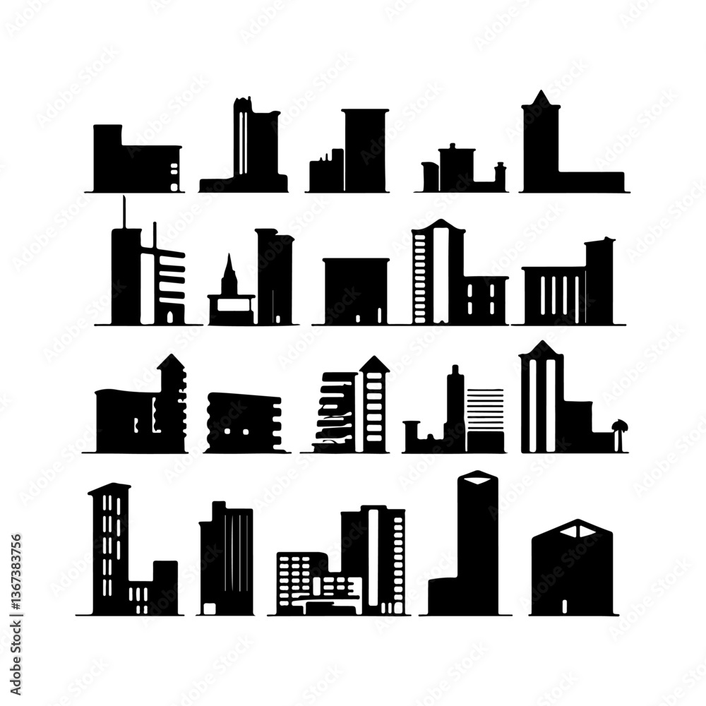 Fototapeta premium Silhouette of Residential Towers, Condo Set