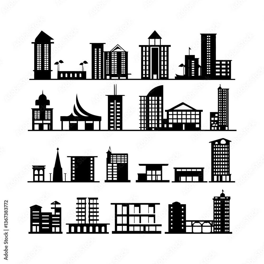 Obraz premium Modern Condominium Complex Silhouette set