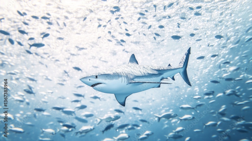 Obraz premium Shark and small fishes in ocean